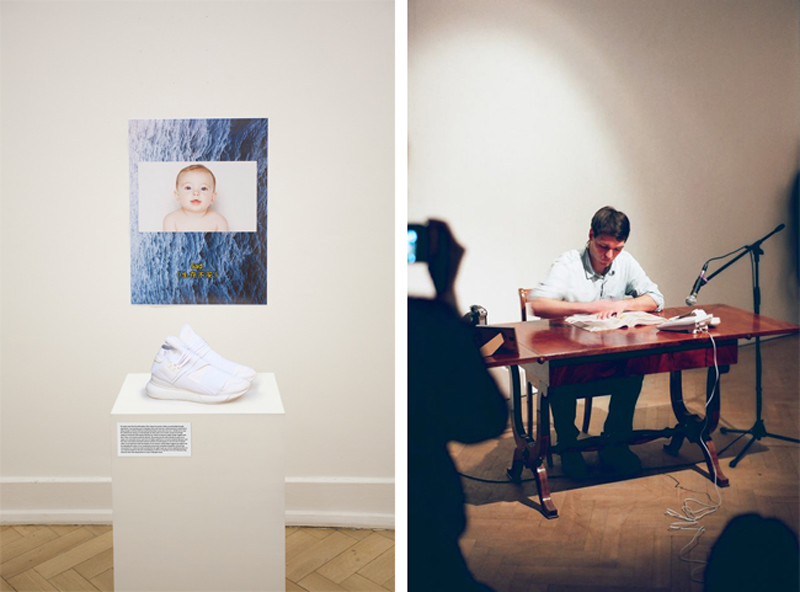 Abb.: Jonas Monib, Peter Singer's Perfect Shoes (links), Johannes Hugo Stoll: „Call +49 for monument“, 2016, tele voice sculpture, Museum Wola, Warsaw (rechts) 