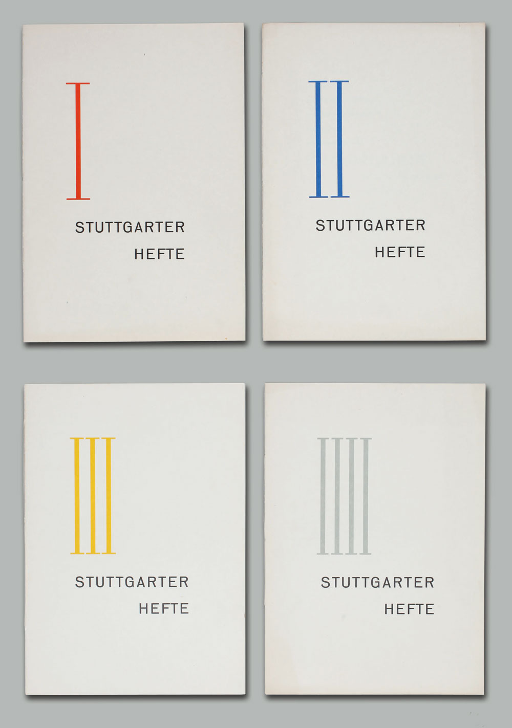 Abb.: Stuttgarter Hefte I-IV mit Titelgestaltung von Gottlieb Ruth unter der gestalterischen Leitung von F.H. Ernst Schneidler, 1926 (Foto: Anne-Katrin Koch)