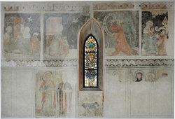 Abb.: gesamtes Wandbild, Jessingen/Teck, Petruskirche, Ostwand, Foto, Vermessung und Entzerrung: A. Mrosk u. J. Roth, März 2012