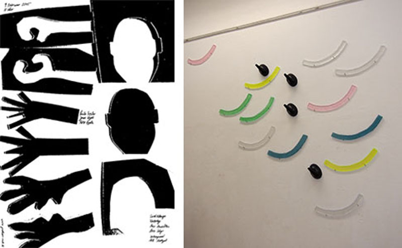 Abb.: Plakat „Drei Ansichten, Drei Wege“ (für die Grafikdesignvorträge 2015); Caroline Weng, „o.T.“, Glas und Porzellan, 2015