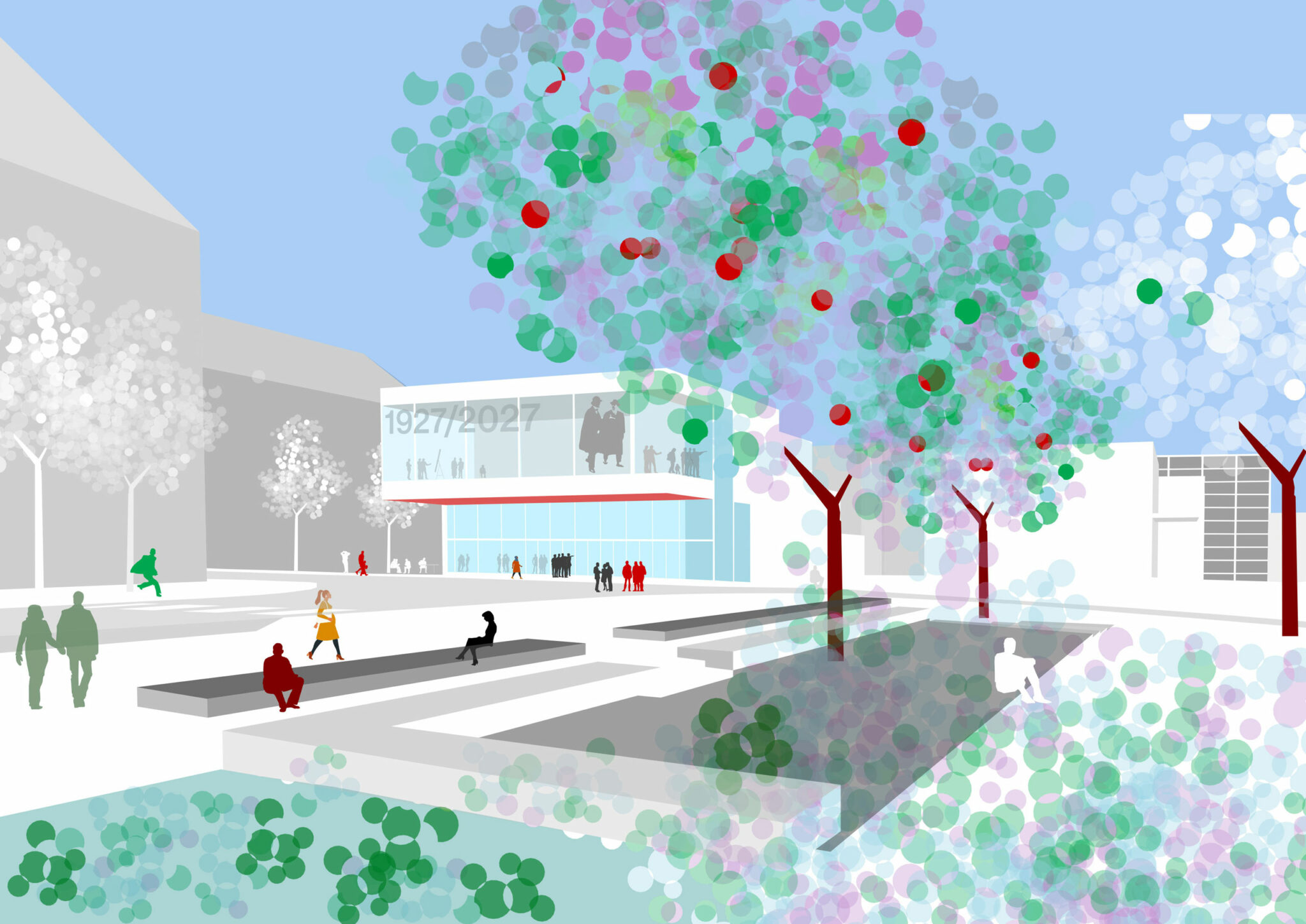 Abb.: Visualisierung des Empfangs- und Besucherzentrums. 1. Preis. Entwurf: Schmutz & Partner mit Scala und Pfrommer + Roeder