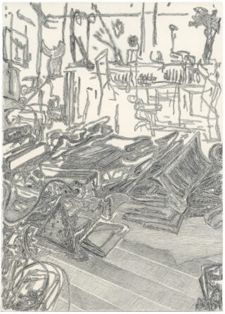 Zeichnung eines Innenraums.