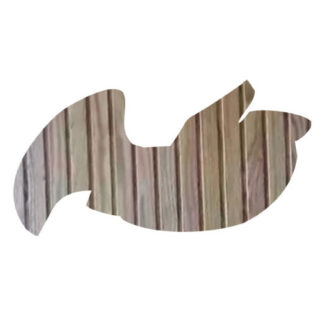 Die Silhouette eines stilisierten Fisches, gefüllt mit einer Textur, die an vertikale Holzbretter erinnert.