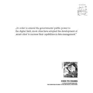 Über dem Buchcover „Cities in Transformation“ von Chih-Yu Chang erscheint ein Zitat über Smart Cities und staatliches Datenmanagement, mit abstrakter Strichzeichnung in der oberen rechten Ecke.