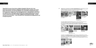 Ein zweiseitiges deutsches Textlayout befasst sich mit Tageslicht als variabler Lichtquelle, während auf der rechten Seite Bilder unterschiedliche Beleuchtungs- und Architekturszenarien zeigen.