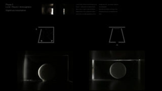 Eine Dunkelfolie zeigt Diagramme, deutschen Text und zwei Fotos eines runden Objekts in einem transparenten Behälter, das von oben beleuchtet wird und Licht- und Schatteneffekte demonstriert.