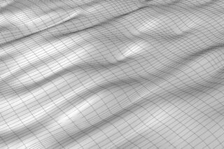 Ein 3D-Gitter in Graustufen bildet eine Netzoberfläche mit wellenförmigen Wellen und Spitzen.