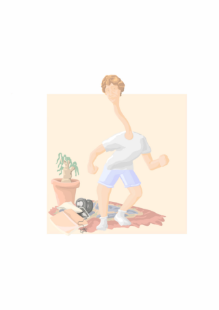 Illustration einer Person mit übernatürlich langem Hals.