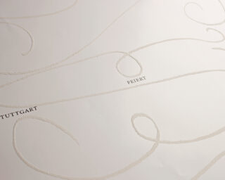 Nahaufnahme von strukturiertem weißem Papier mit geprägten, geschwungenen Linien und dem aufgedruckten Text „STUTTGART“ und „EELERT“.