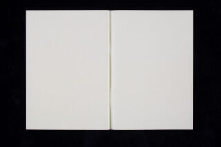 Vor einem schwarzen Hintergrund ist ein offenes, leeres Buch mit cremefarbenen Seiten zu sehen.