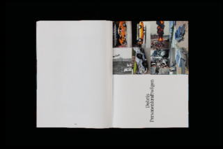 Ein aufgeschlagenes Buch zeigt eine Seite mit dem deutschen Text „Deutsches Personenkraftwagen“ und oben rechts eine Collage aus Bildern von Autounfällen und Bränden.