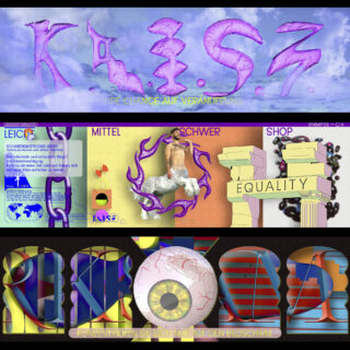 Eine digitale Collage mit drei Tafeln mit surrealen Grafiken, abstraktem Text, menschlichen Figuren und Objekten, darunter Ketten, ein Auge und das Wort „GLEICHHEIT“ auf gelbem Hintergrund.
