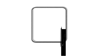 Ein schwarzer rechteckiger Rahmen mit einer dicken vertikalen Linie, die seine untere rechte Seite auf einem weißen Hintergrund überlappt.