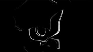 Abstrakte amorphe Form in weiß auf schwarzem Grund.