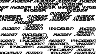 Schriftzug INQB8R wiederholt sich auf einer Wand.