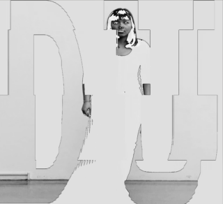 Abstrakte Grafik mit Schwarz-Weiß-Photo einer Person.