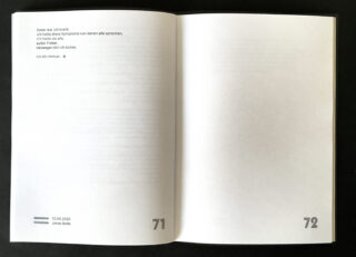 Aufgeschlagenes Buch mit den Seiten 71 und 72; Seite 71 enthält deutschen Text, ein Datum (12.04.2020) und den Namen Jonas Bolle, während Seite 72 bis auf die Seitenzahl größtenteils leer ist.