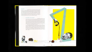 Eine aufgeschlagene Zeitschriftenseite mit deutschem Text auf der linken Seite und einer Collage auf der rechten Seite, die ein Gesicht, eine Hand, die Kaffee einschenkt, und eine große gelbe Zahl Eins vor einem leuchtend gelben Hintergrund zeigt.