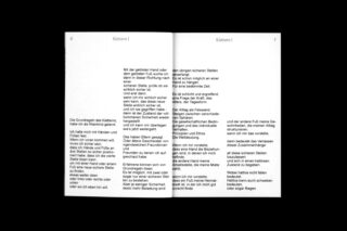 Ein aufgeschlagenes Buch auf schwarzem Untergrund, das die Seiten 6 und 7 mit deutschem Text in Schwarz auf weißem Papier zeigt.