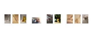 Zehn minimalistische Kunstfotos in zwei Reihen mit abstrakten geometrischen Formen, Schatten, strukturierten Objekten und natürlichen Elementen, alle mit neutralen oder gedämpften Farbpaletten auf weißem Hintergrund.