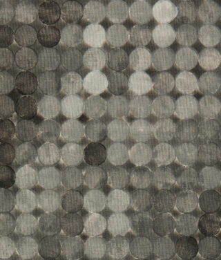 Eine Nahaufnahme einer strukturierten Oberfläche mit einer Reihe überlappender kreisförmiger Formen in verschiedenen Grautönen.