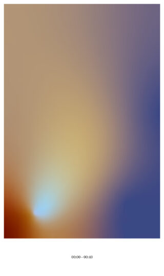 Ein Farbverlaufsbild mit einer Mischung aus hellblauen, orangefarbenen und beigefarbenen Tönen und einem Zeitstempel „00:00 – 00:40“ unten in der Mitte.
