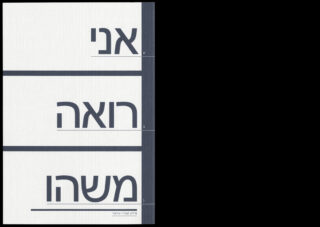 Ein vertikal ausgerichtetes Poster mit drei großen hebräischen Wörtern, die durch schwarze Linien getrennt sind und von oben nach unten gelesen werden: „אני רואה משהו“. Kleiner Text erscheint in einem Kästchen unten.