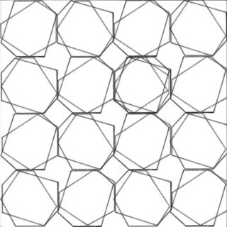 Ein Raster aus überlappenden geometrischen Formen, hauptsächlich Sechsecken und Fünfecken, die in Zeilen und Spalten auf einem weißen Hintergrund angeordnet sind.