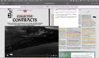 Auf einem Computerbildschirm wird eine Website mit überlappenden Textabschnitten, ein Videoplayer mit einer dunklen Meeresszene und hervorgehobenen Wörtern in den Artikeln angezeigt.