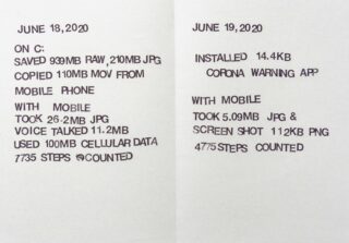 Ein gedrucktes Protokoll enthält detaillierte Daten und Aktivitäten vom 18. bis 19. Juni 2020, einschließlich der Nutzung des Telefonspeichers, der App-Installation, der gezählten Schritte und der Datenübertragungsmetriken.
