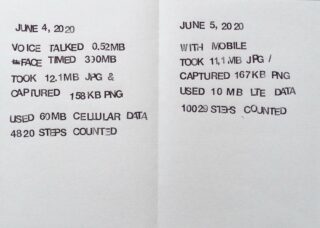 Auf zwei Blättern wird die Telefonnutzung erfasst: Datum, für Anrufe verwendete Daten, FaceTime, Fotos (JPG/PNG), gezählte Schritte und Mobilfunkdatenmengen für den 4. und 5. Juni 2020.
