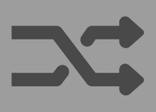 Ein schwarzes Shuffle-Symbol mit zwei gekreuzten Pfeilen, die in entgegengesetzte Richtungen zeigen, auf einem hellgrauen Hintergrund.