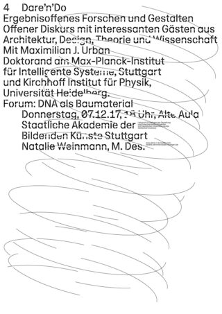 Ein Flyer mit schwarzem Text in deutscher Sprache über eine Forschungsveranstaltung mit Gastrednern, teilweise verdeckt durch schwarze Kritzeleien.