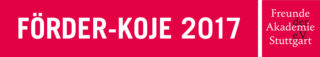 Ein rotes Banner mit der Aufschrift „FÖRDER-KOJE 2017“ und dem Logo „Freunde der Akademie e.V. Stuttgart“ auf der rechten Seite.