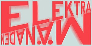 Rot-weiße Grafik mit großem, fettem, auf dem Kopf stehendem Text „MADE IN“ und kleinerem, aufrecht stehendem Text „ELEKTRA“ auf hellem Hintergrund.