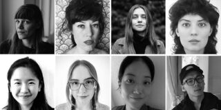 Ein Raster aus acht Porträtfotos, die eine vielfältige Gruppe von Männern und Frauen mit unterschiedlichen Frisuren und Gesichtsausdrücken zeigen und sowohl in Schwarzweiß als auch in Farbe dargestellt sind.