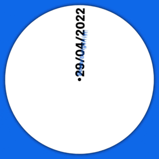 Ein schwarzer Punkt mit dem Datum „29.04.2022“ daneben bewegt sich auf einem weißen Kreis vor blauem Hintergrund auf einer Kreisbahn und stellt den Lauf der Zeit dar.