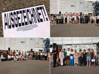 Vier Bilder mit Gruppen von Studierenden.