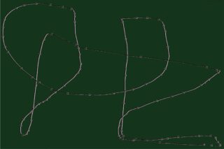 Ein dunkelgrüner Hintergrund mit einer geschwungenen, unregelmäßigen weißen Linie, die in Abständen entlang ihres Verlaufs durch nummerierte Punkte markiert ist.