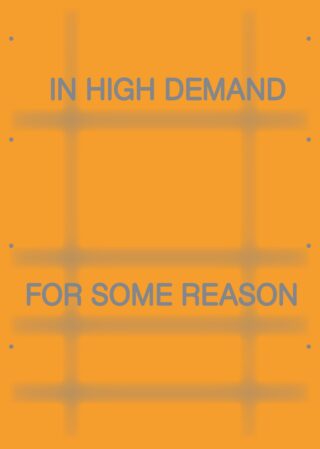 Orangefarbener Hintergrund mit schwach grauen Gitterlinien und grauem Text mit der Aufschrift „AUS IRGENDEINEM GRUND SEHR GEFRAGT“.