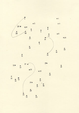 Ein Punkte-Verbinden-Puzzle auf beigem Papier mit nummerierten Punkten von 1 bis 39 und ein paar Linien, die einige Zahlen verbinden.