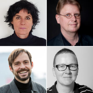 Eine Collage aus vier einzelnen Porträtfotos mit zwei Männern und zwei Frauen, die vor schlichtem Hintergrund jeweils in die Kamera blicken.