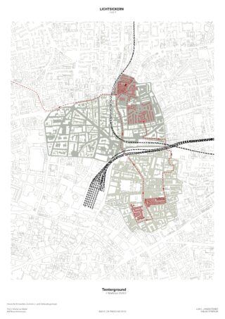 Detaillierte Karte eines Stadtgebiets mit der Bezeichnung 