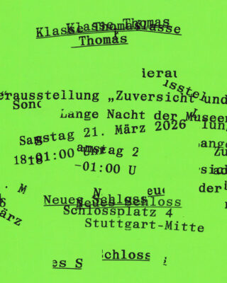 Hellgrünes Plakat mit überlappendem, schwarzem Schreibmaschinentext mit Veranstaltungshinweisen: 