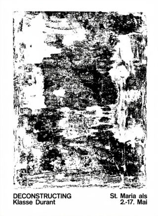 Schwarz-weißes abstraktes strukturiertes Kunstwerk mit Ausstellungsdetails: 