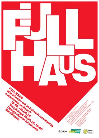 Plakat mit großer rot-weißer Schrift 