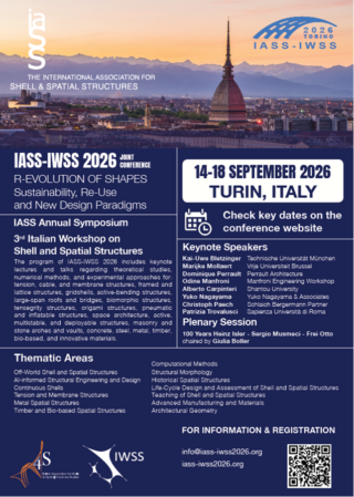 Veranstaltungsplakat für die IASS-IWSS 2026 in Turin, Italien, mit Angaben zu Terminen, Veranstaltungsort, Hauptrednern, Workshop-Themen und Kontaktdaten, vor dem Hintergrund einer Stadtansicht und mit den Veranstaltungslogos.